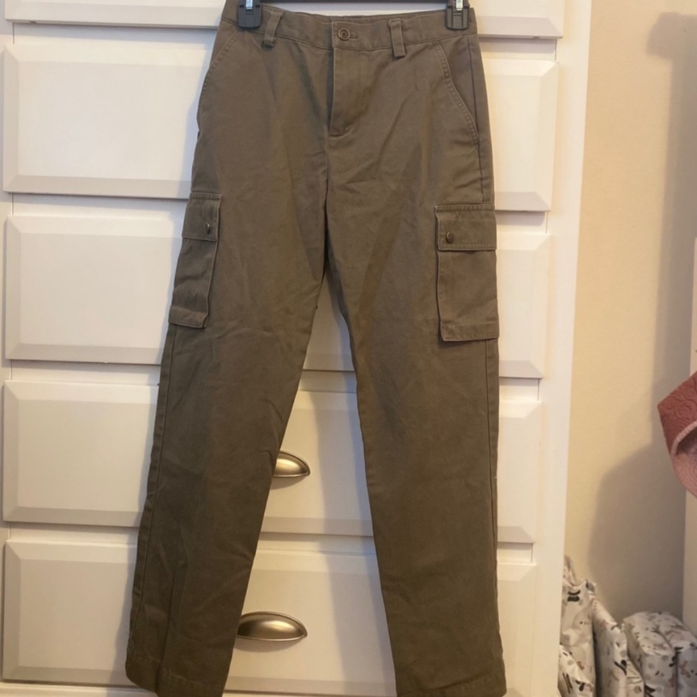 Stretch sateen green cargo pants